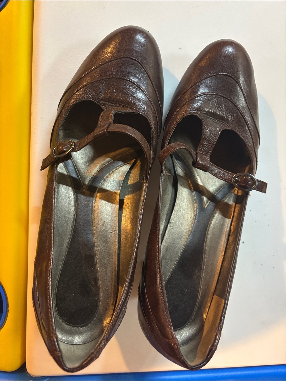 Naturalizer Brown Leather Mary Jane Flats with Buckle